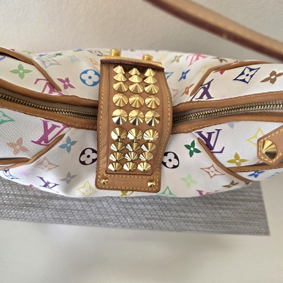 ♥RARE Louis Vuitton White Murakami Multicolor Monogram Gold Studded Shoulder Bag - Picture 6 of 16